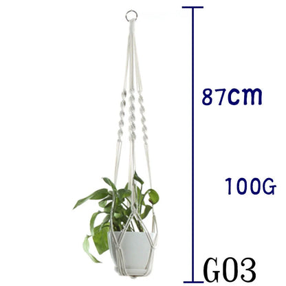 Handmade beige cotton rope flower pot net bag for indoor plants, American Country style