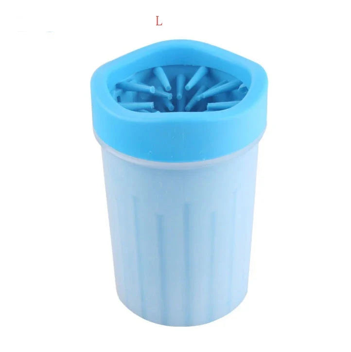 Premium Silicone Dog Paw Washer Cup in pink, blue, and green colors for easy and gentle cleaning of your dog's paws