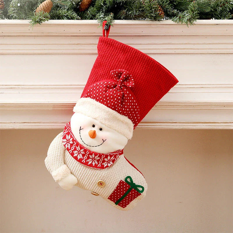 Premium knitted Christmas stocking with Santa Claus or snowman design, perfect for holiday decor and gift-giving