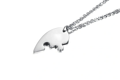 Heart-shaped titanium steel friendship pendant set in silver, gold, black with optional 51-80cm chain, rust-resistant two-piece unisex jewellery