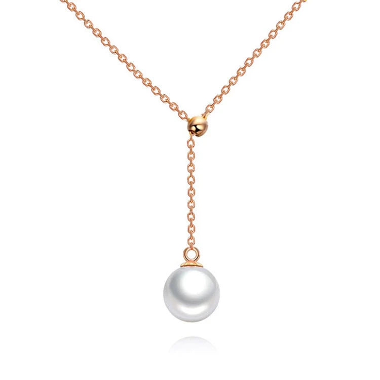 Adjustable Y-shaped pearl necklace for women in gold, rose gold, and silver finishes