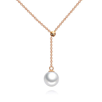 Adjustable Y-shaped pearl necklace for women in gold, rose gold, and silver finishes