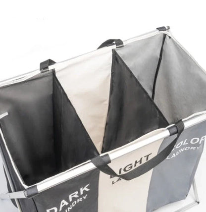 Foldable multi-layer laundry basket with waterproof liner and three compartments