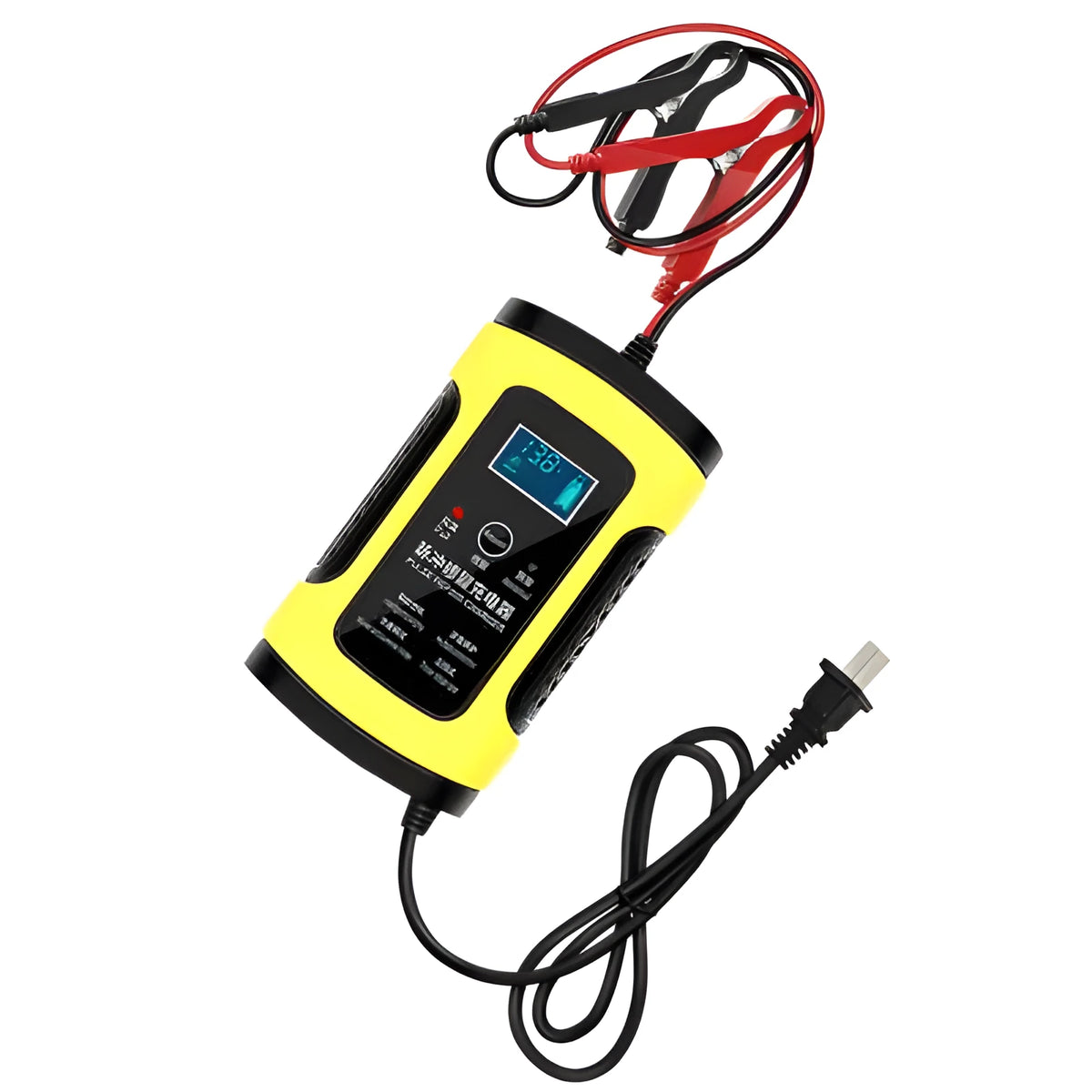 Yellow 12V 6A intelligent automatic car battery charger with cables, 150x85x60mm