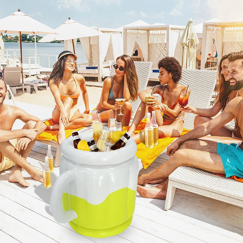 Yellow inflatable PVC ice bucket with beer steins design for parties and outdoor events