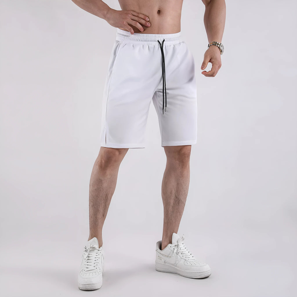 Men's black quick-drying mesh capri shorts with a loose fit and mid waist.