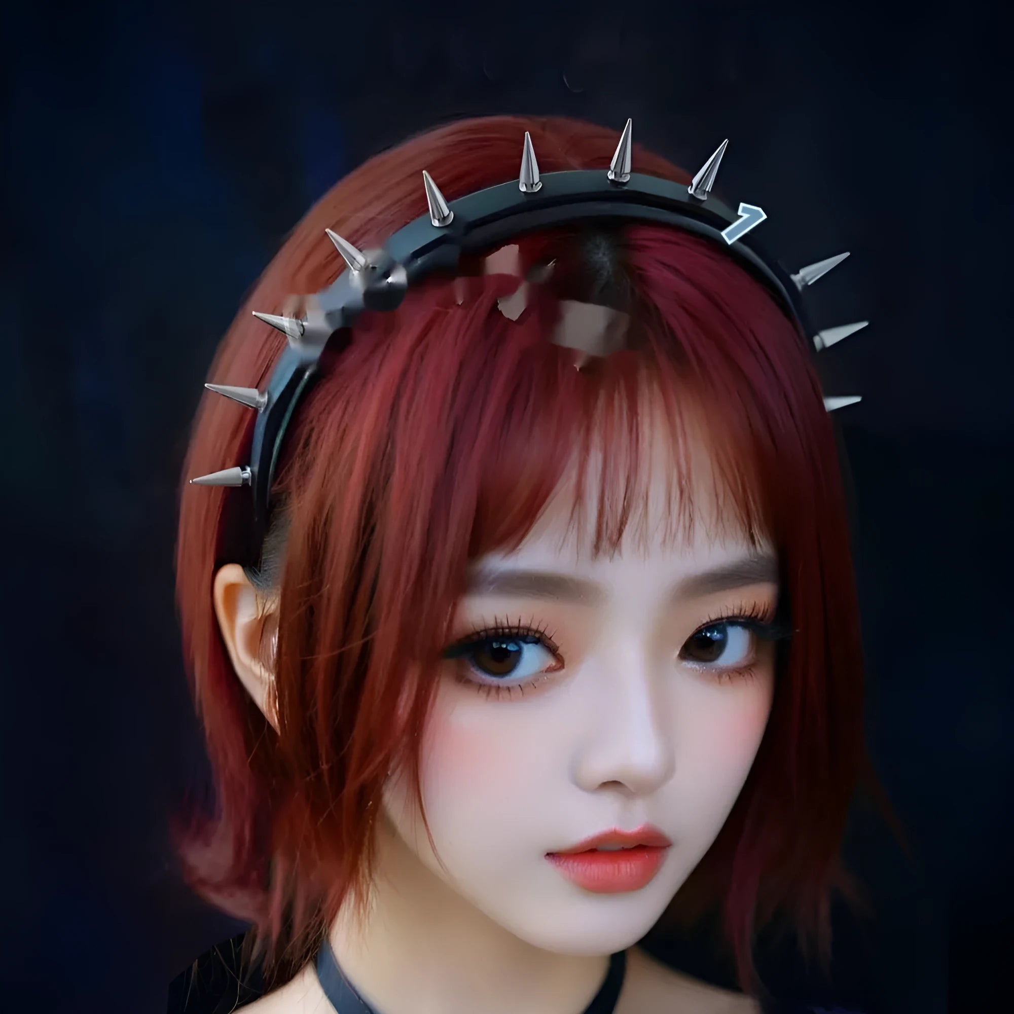 Metal punk rivet headband with tapered pointed nail details in black colour handmade unisex fashion OL style