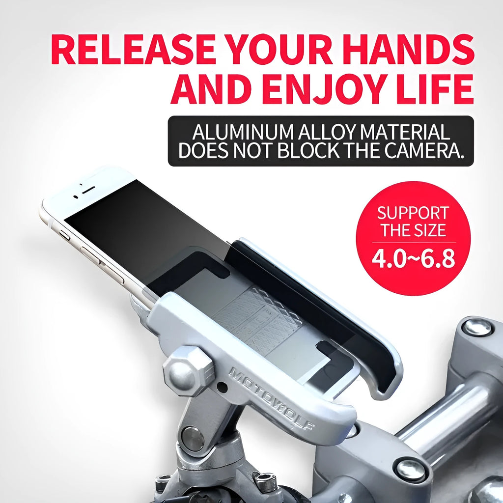 DEROACE aluminium alloy bicycle phone holder on handlebar with smartphone mounted
