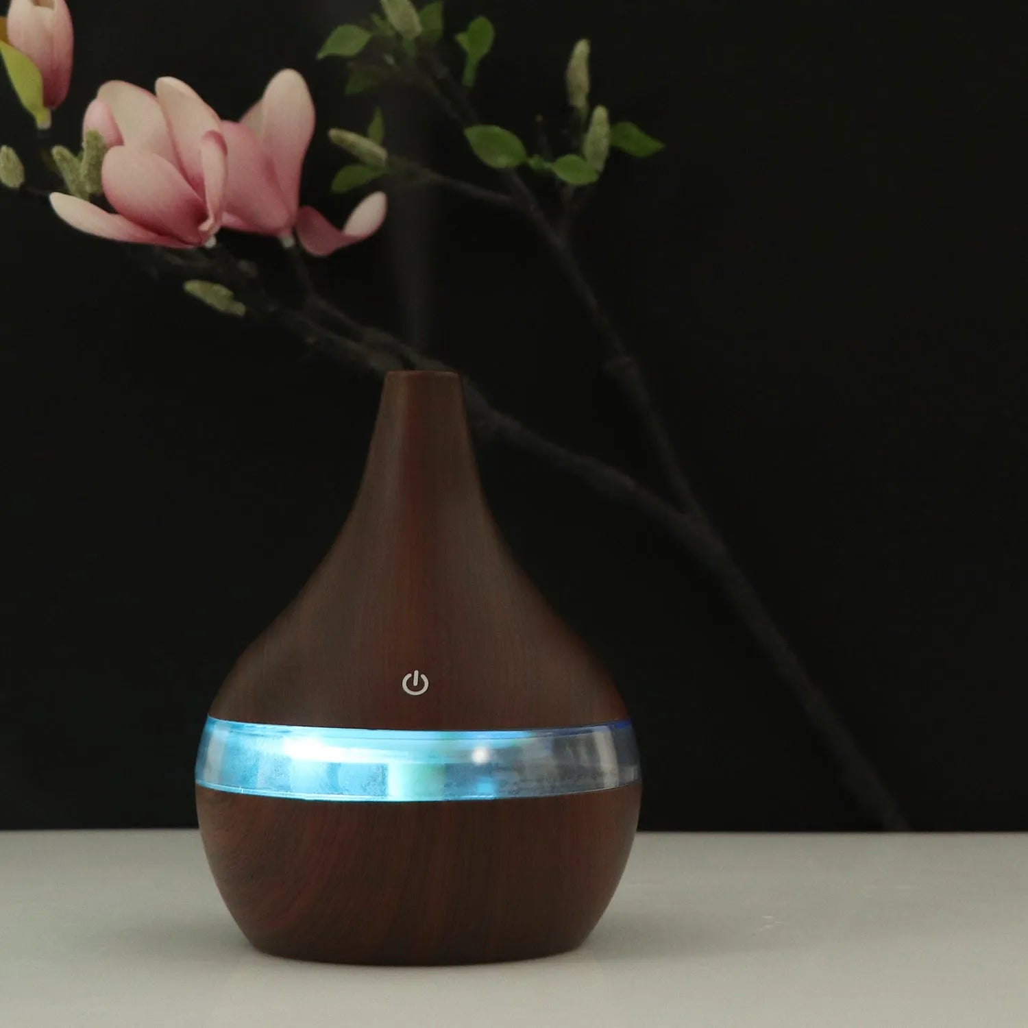 USB mini air purifier humidifier with wood grain finish and remote control