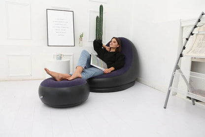 Inflatable flocking sofa in various colours, showcasing ergonomic design and portability