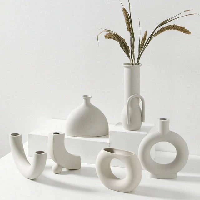 Nordic-inspired ceramic vase with minimalist design and art museum style