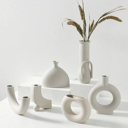Nordic-inspired ceramic vase with minimalist design and art museum style