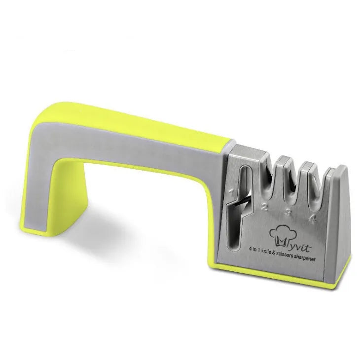 4-in-1 multi-functional knife sharpener in black with multiple sharpening rods