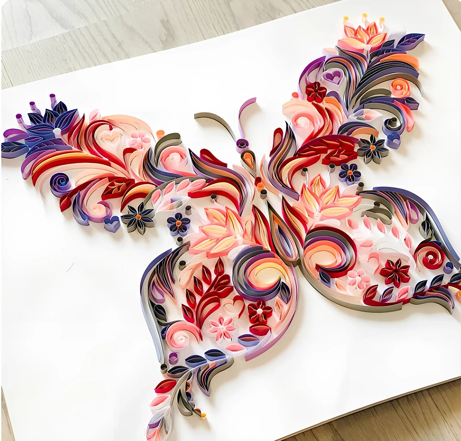 20-inch handmade butterfly quilling paper craft kit with tools including glue, scissors, awl, and tweezers