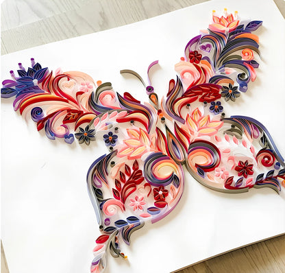 20-inch handmade butterfly quilling paper craft kit with tools including glue, scissors, awl, and tweezers