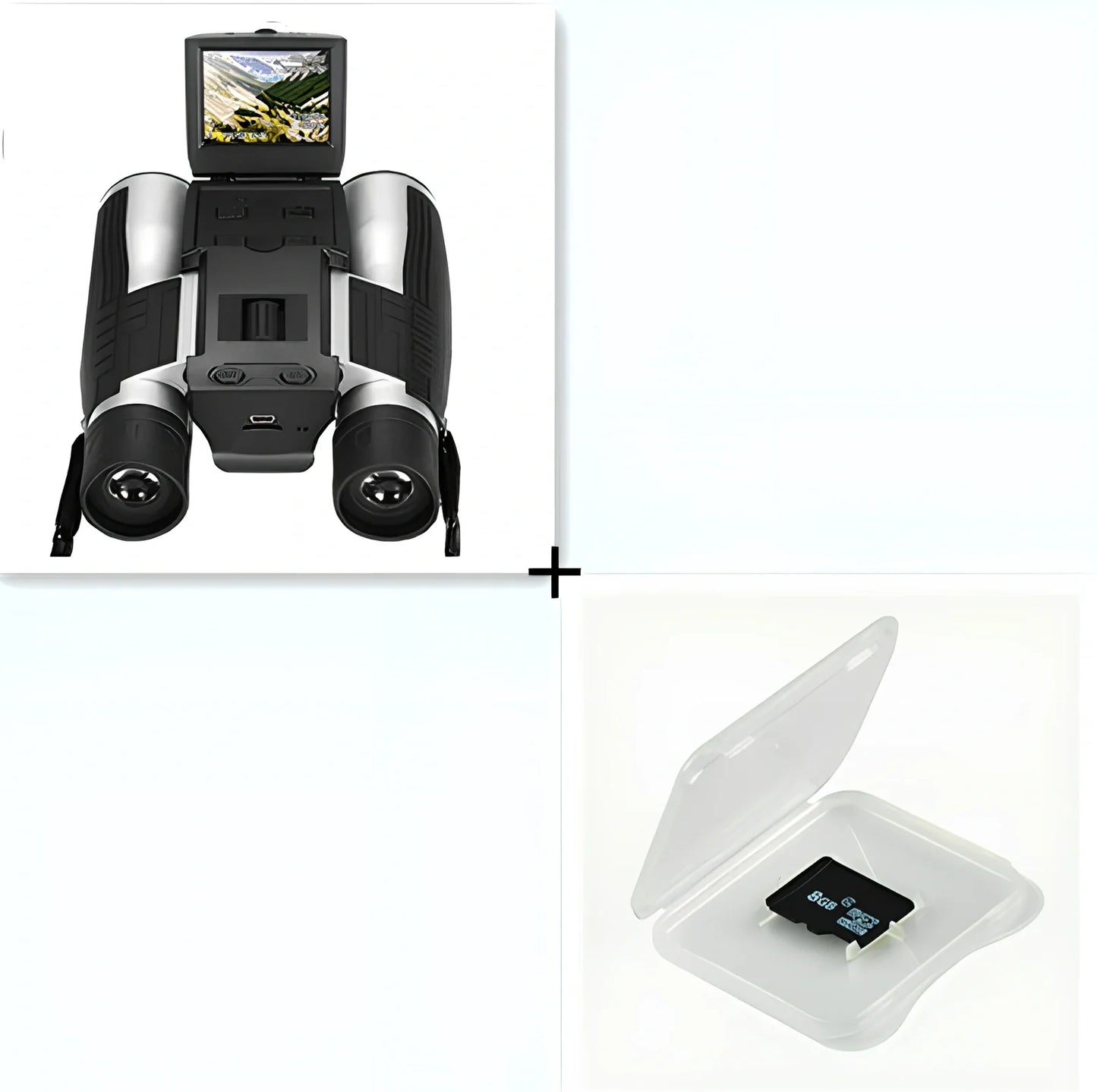 12x32 digital camera binoculars with black nylon housing and 2.5-inch LCD display