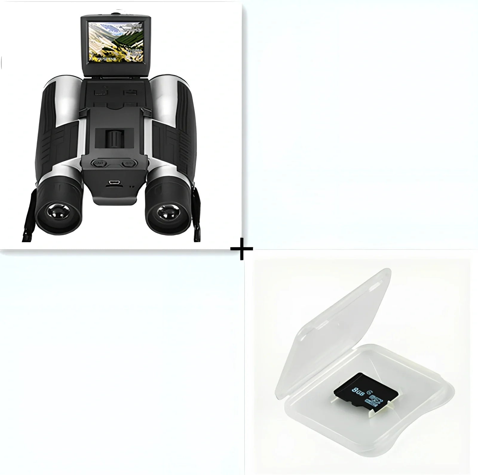 12x32 digital camera binoculars with black nylon housing and 2.5-inch LCD display