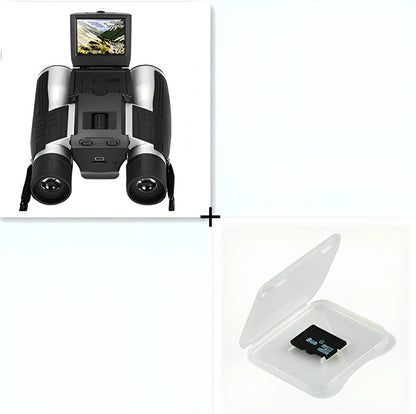 12x32 digital camera binoculars with black nylon housing and 2.5-inch LCD display