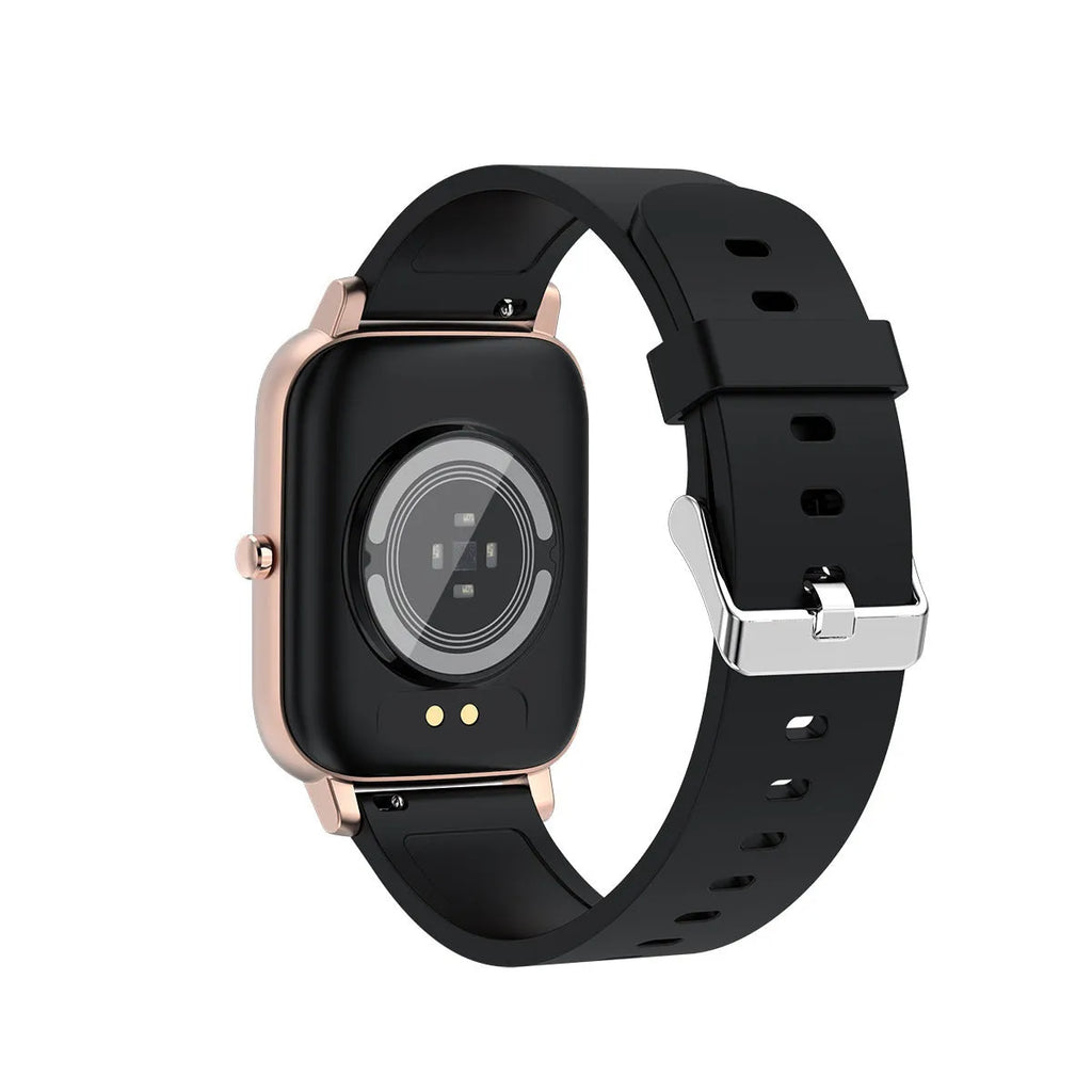 H80 sports smart watch with ECG monitoring on a wrist, showing its 1.69-inch screen and silicone strap.