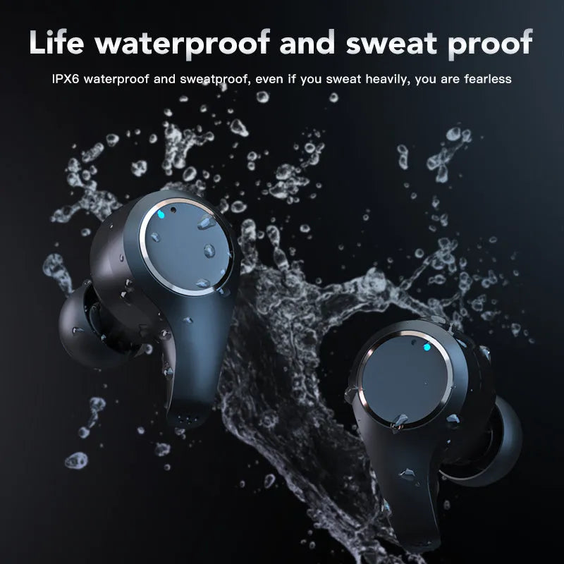 Black and white ANC active noise cancelling Bluetooth wireless earbuds with charging case