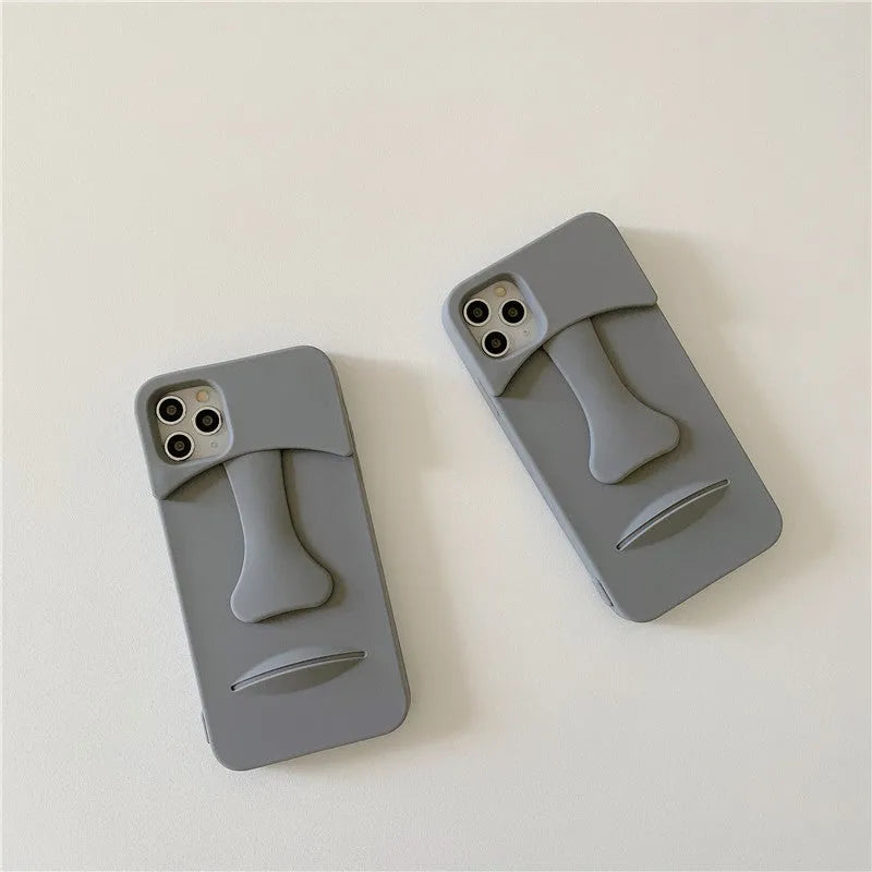Grey cartoon stone soft rubber mobile phone case compatible with Apple iPhone, Japanese Korean style protective shell