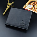 Compact PU bifold wallet in black with multiple card slots and zippered coin pocket