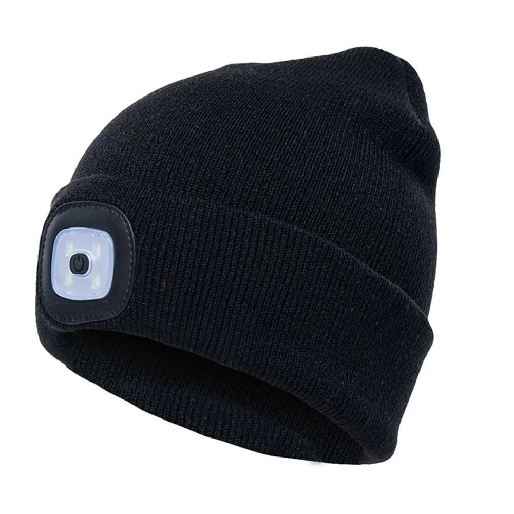 LED knit hat in various colors with integrated light for night safety