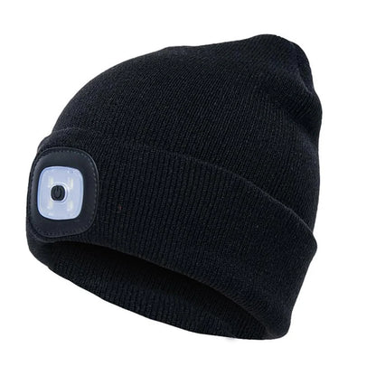 LED knit hat in various colors with integrated light for night safety