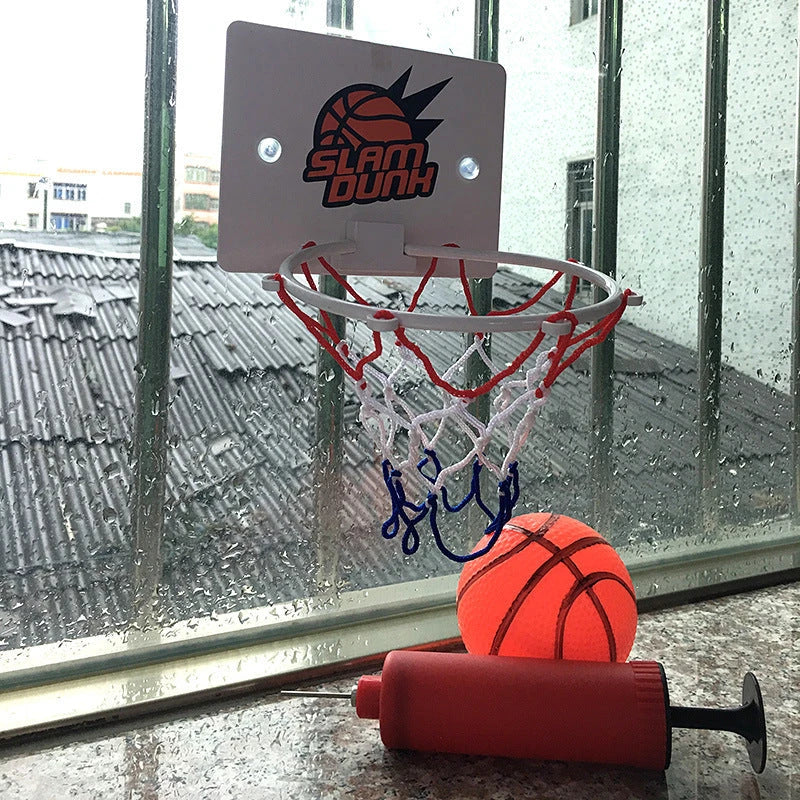 Indoor mini basketball hoop with orange shatterproof backboard and heavy-duty net