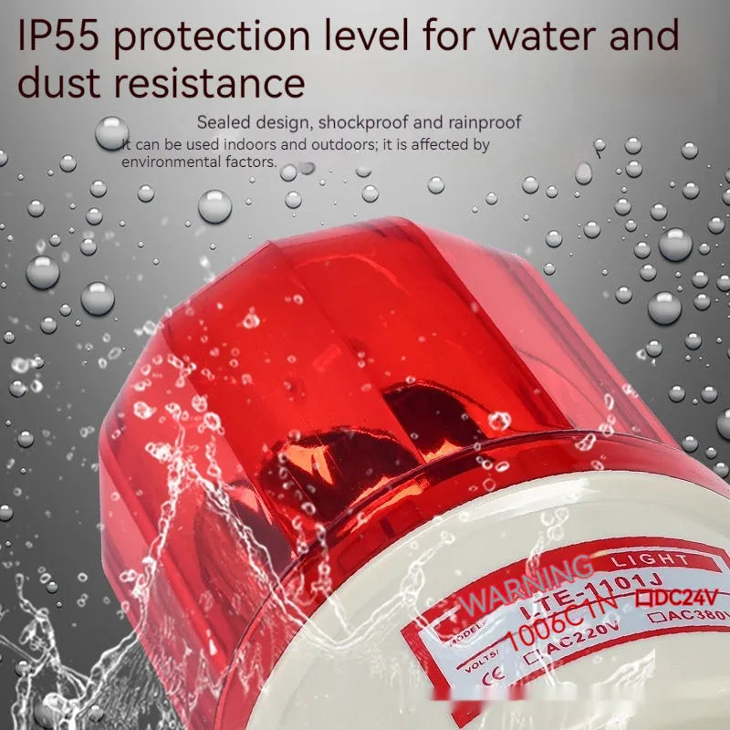 LTE-1101J red rotating warning light and siren unit with large magnetic base mount.