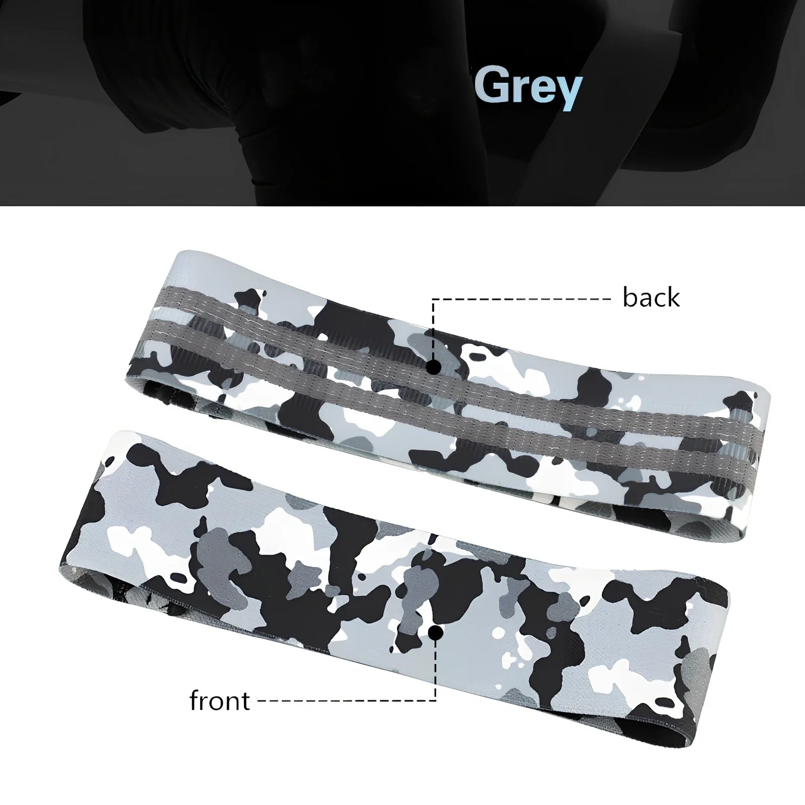 Camouflage anti-slip resistance band in blue, 67-88cm sizes for hip lift yoga training