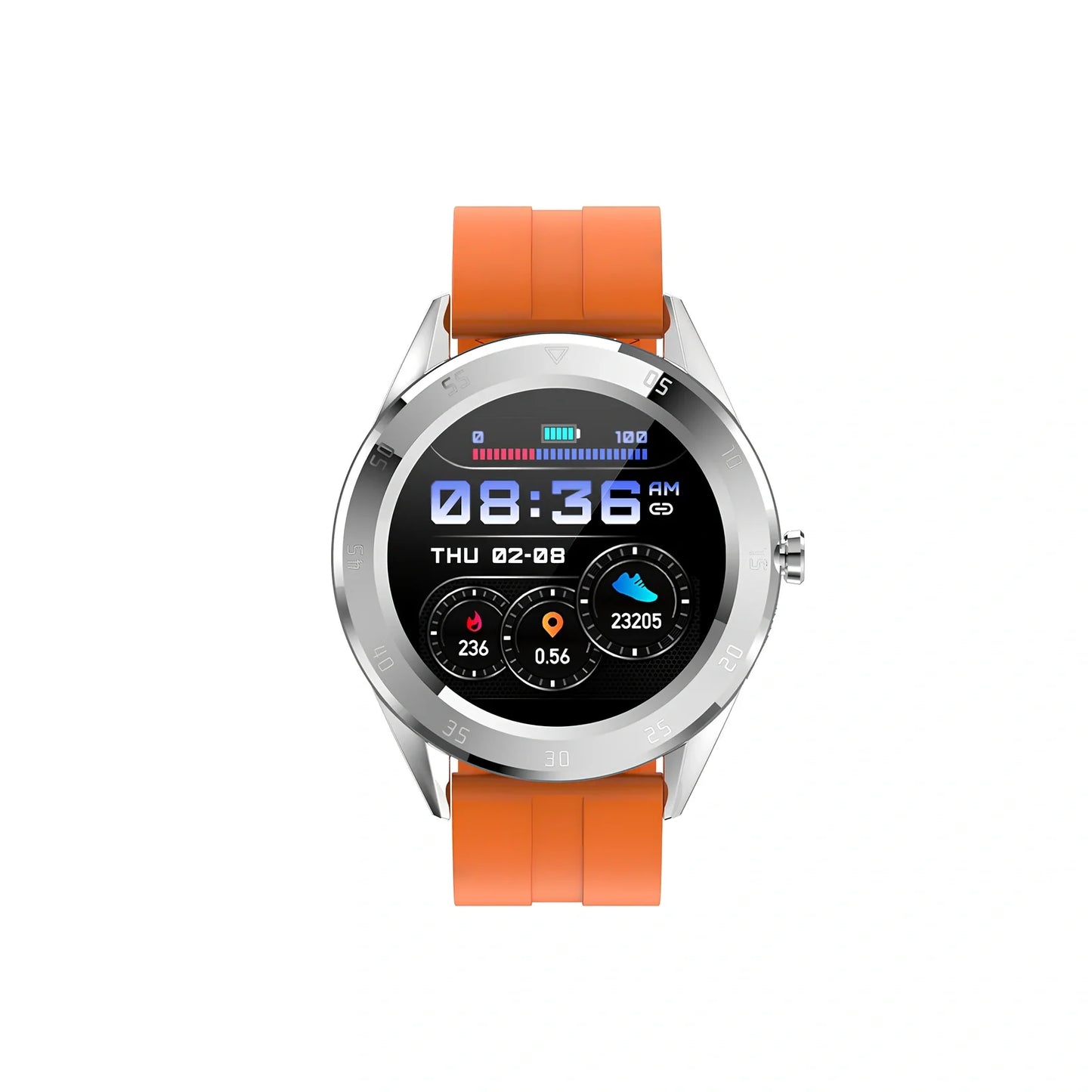 Black 1.2-inch pedometer watch with silicone strap, heart rate sensor, and 32GB storage for step tracking