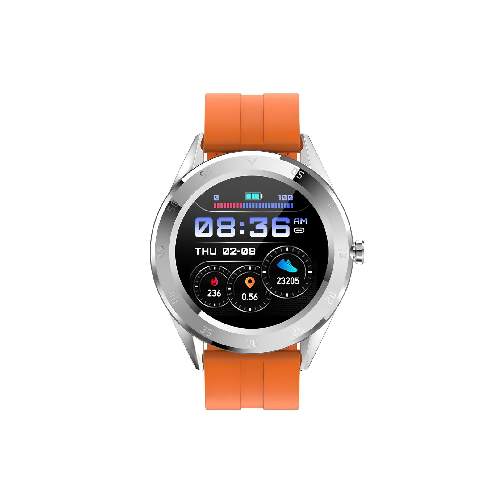 Black 1.2-inch pedometer watch with silicone strap, heart rate sensor, and 32GB storage for step tracking