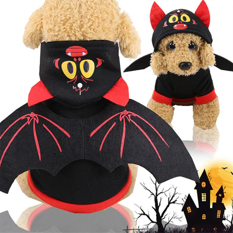 Halloween bat wings pet clothes for dogs and cats in black with red accents