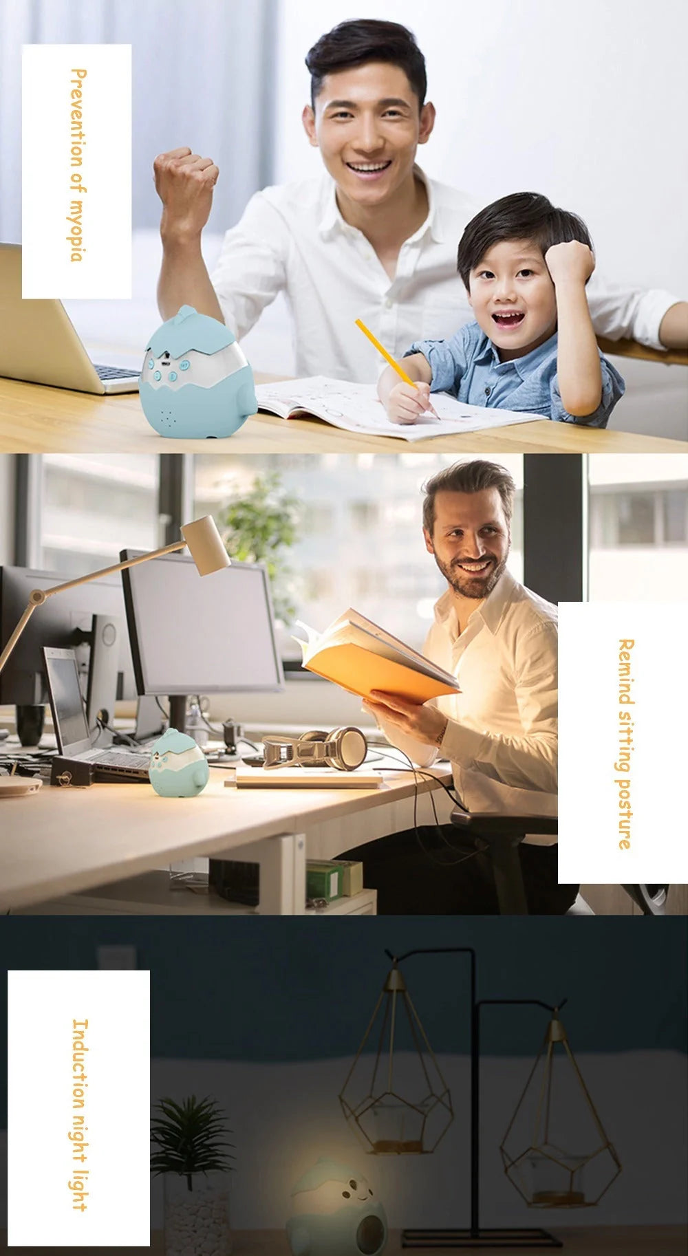 Smart alarm clock with infrared sensing and anti-myopia features in blue and pink