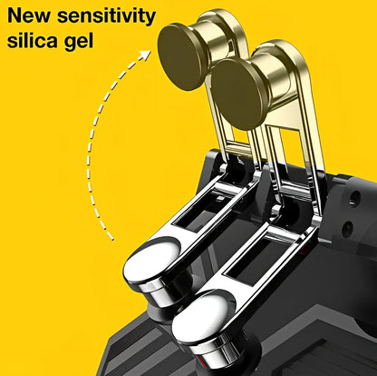 Black AK77 game controller handle with rotatable lever and touch triggers for PUBG on 67-90mm mobiles, 1200mAh battery