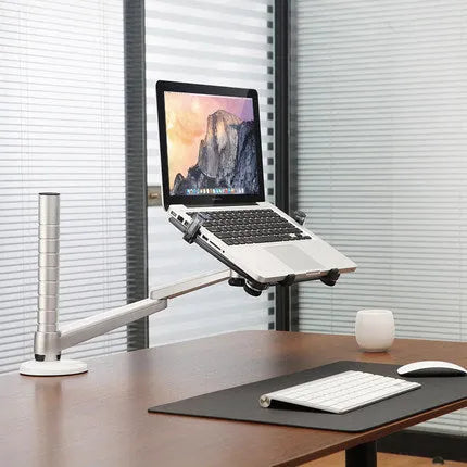 Dual arm laptop stand holder with 440mm arms, aluminium alloy and ABS construction, height adjustable 30-400mm