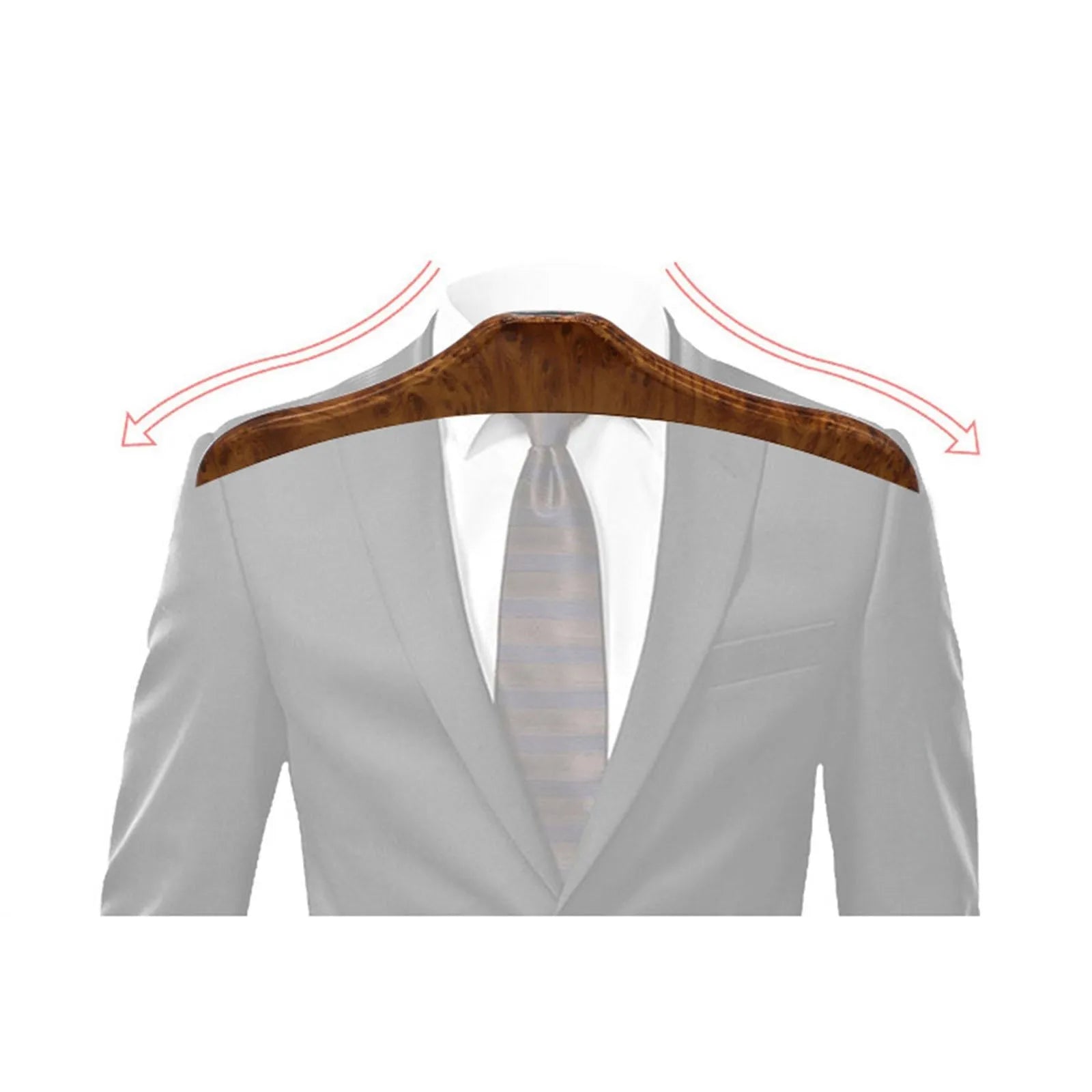Stainless steel car clothes hanger with wood yellow finish hanging over car seat