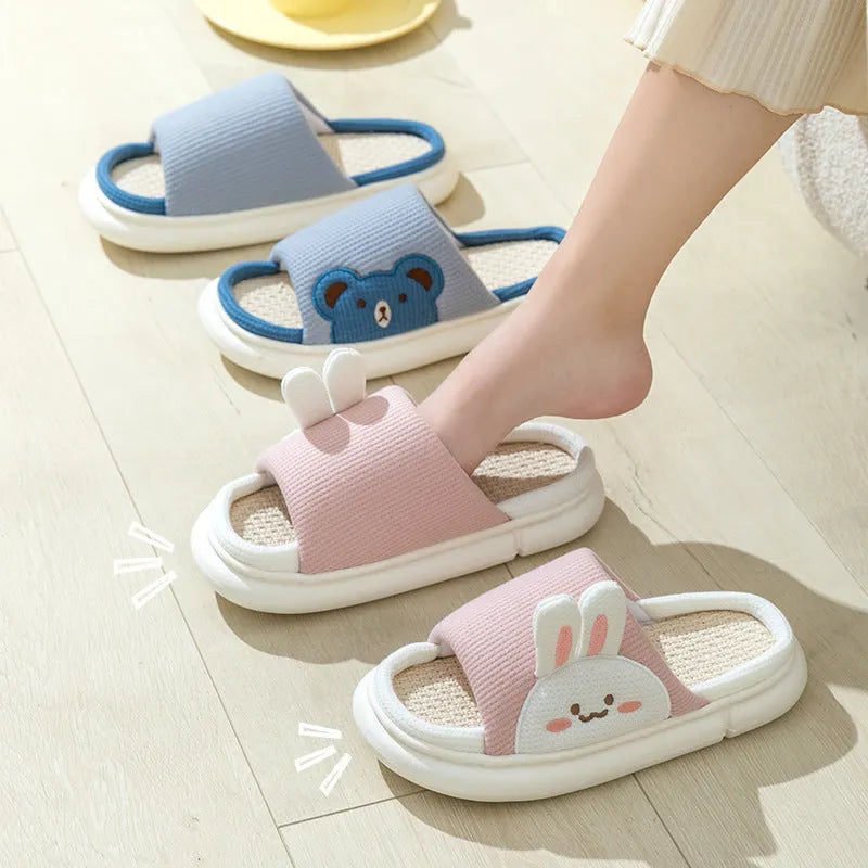 Cute rabbit slippers flip-flops for women and couples with stereoscopic rabbit design, fabric upper, PVC sole, in pink colour