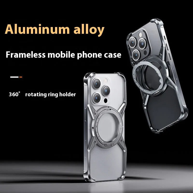 Metal shockproof phone case with built-in kickstand and magnetic mount for Apple iPhone 13 14 15 series in silver and gray