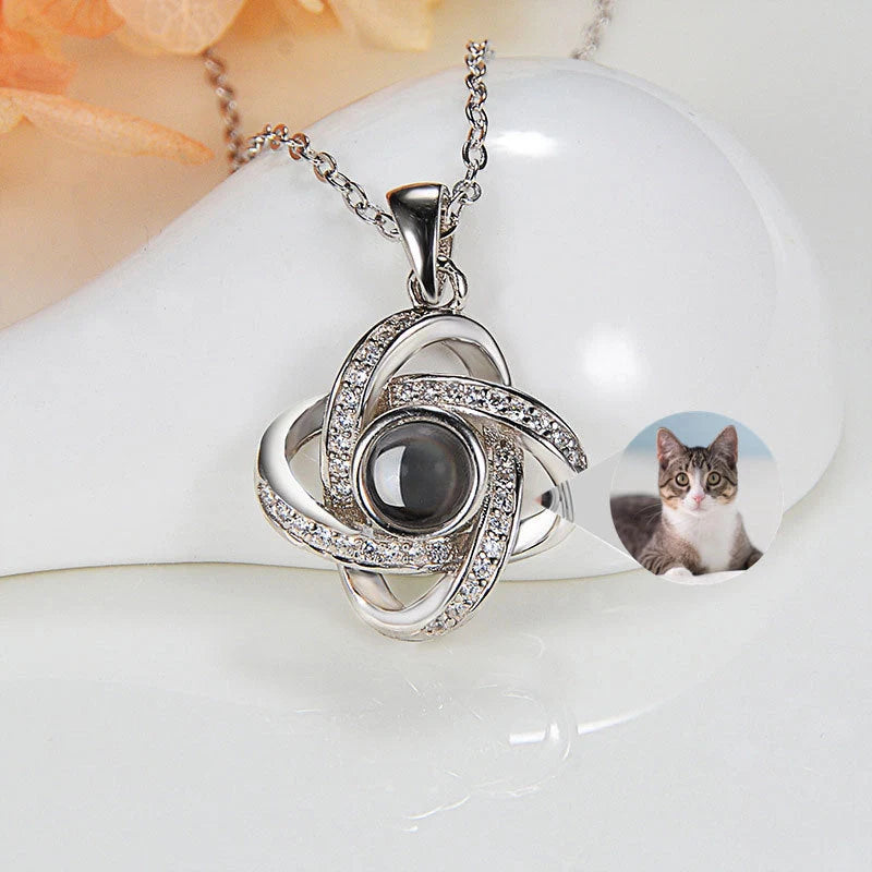 Original Projection Necklace with hidden love words in 100 languages, sterling silver, rose gold finish