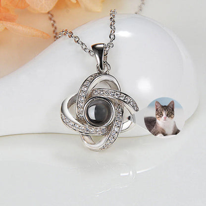 Original Projection Necklace with hidden love words in 100 languages, sterling silver, rose gold finish