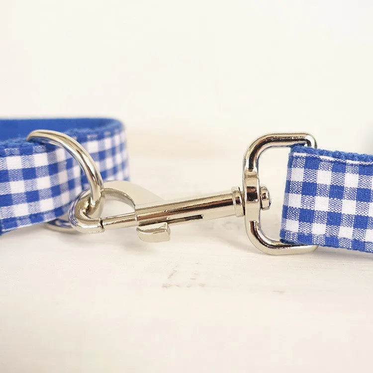 Blue polyester dog leash with adjustable buckle, available in multiple sizes for pets