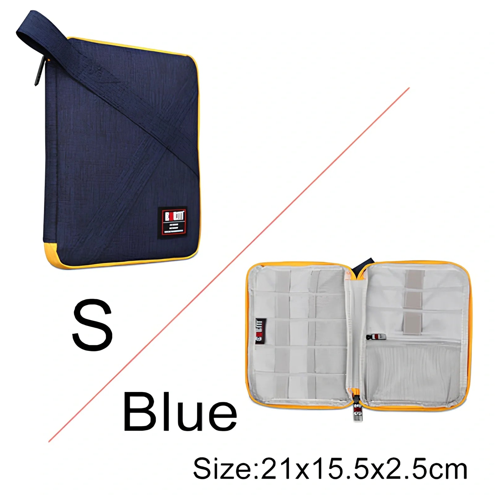 BUBM double-layer XL travel cable organizer in black, with compartments for USB, phone, charger, iPad cables, 25cm x 15cm x 10cm