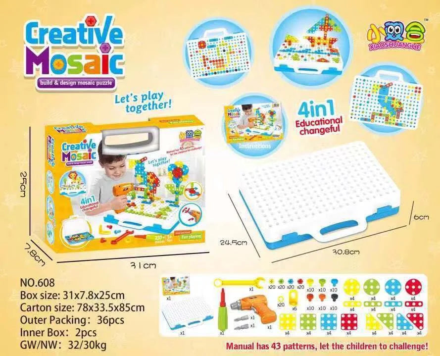 Creative Building Kits Educational Blocks Sets with safe plastic power drill for children