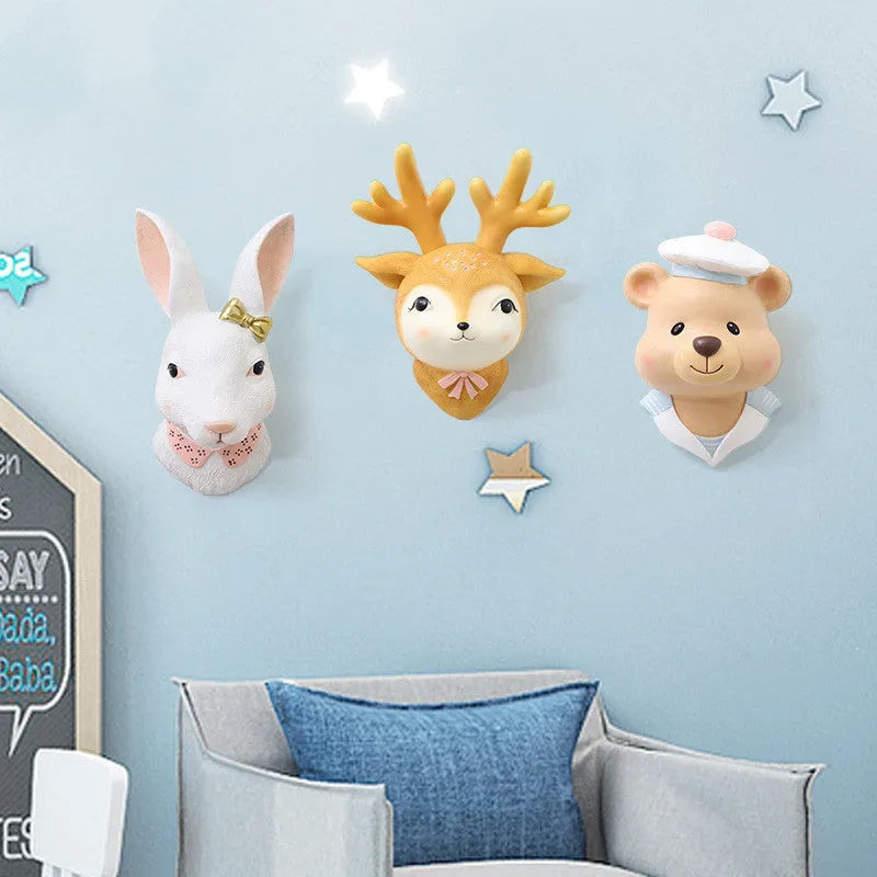 Resin cartoon rabbit wall decor in picture colour with mounting kit on a light wall