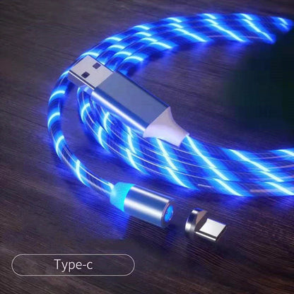Magnetic charging cable with LED indicator, available in blue, red, green, and colorful options.