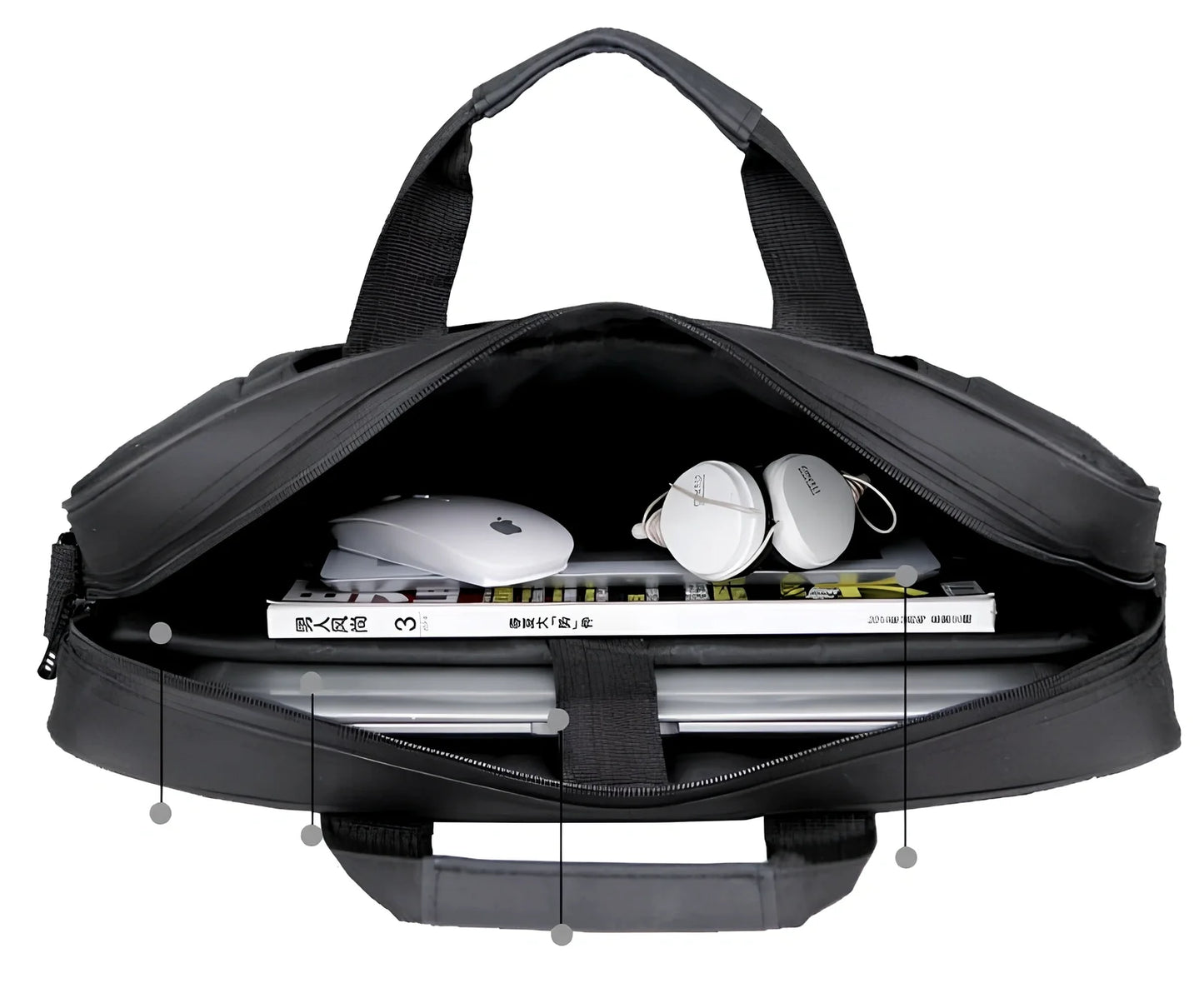 Black diagonal shoulder laptop bag with multiple compartments for 15.6-inch ASUS devices