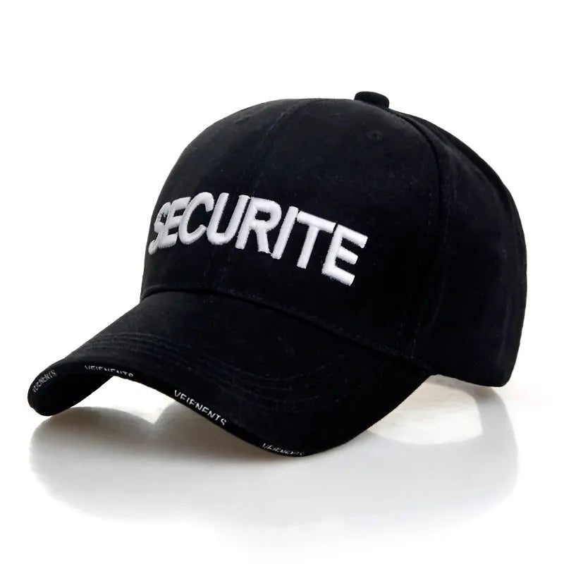 Unisex cotton alphabet baseball cap in black with adjustable back strap