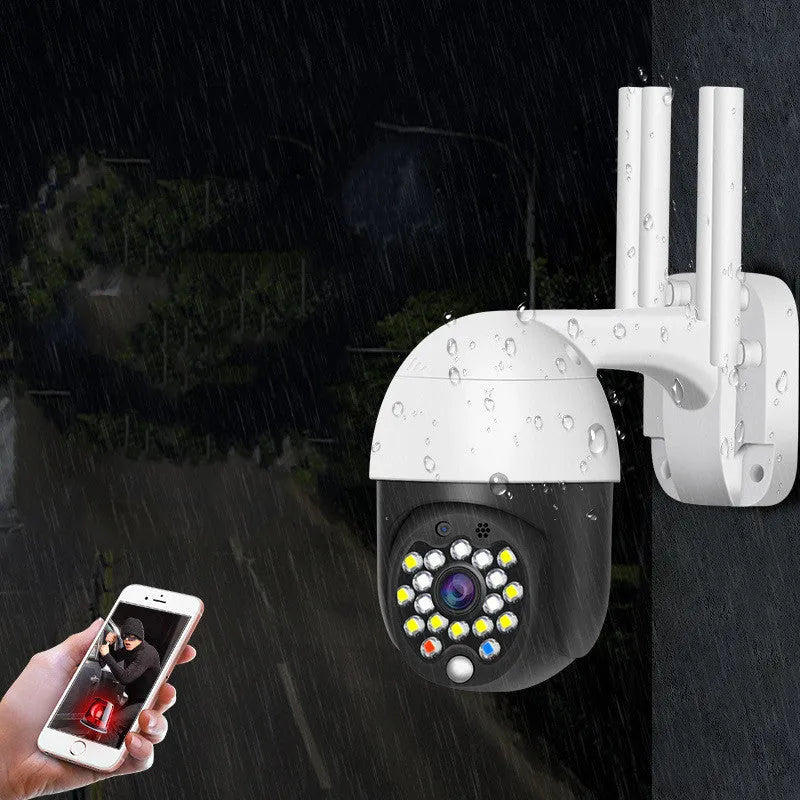 Wireless dome security camera with plastic housing showing infrared LEDs and 3.6mm lens
